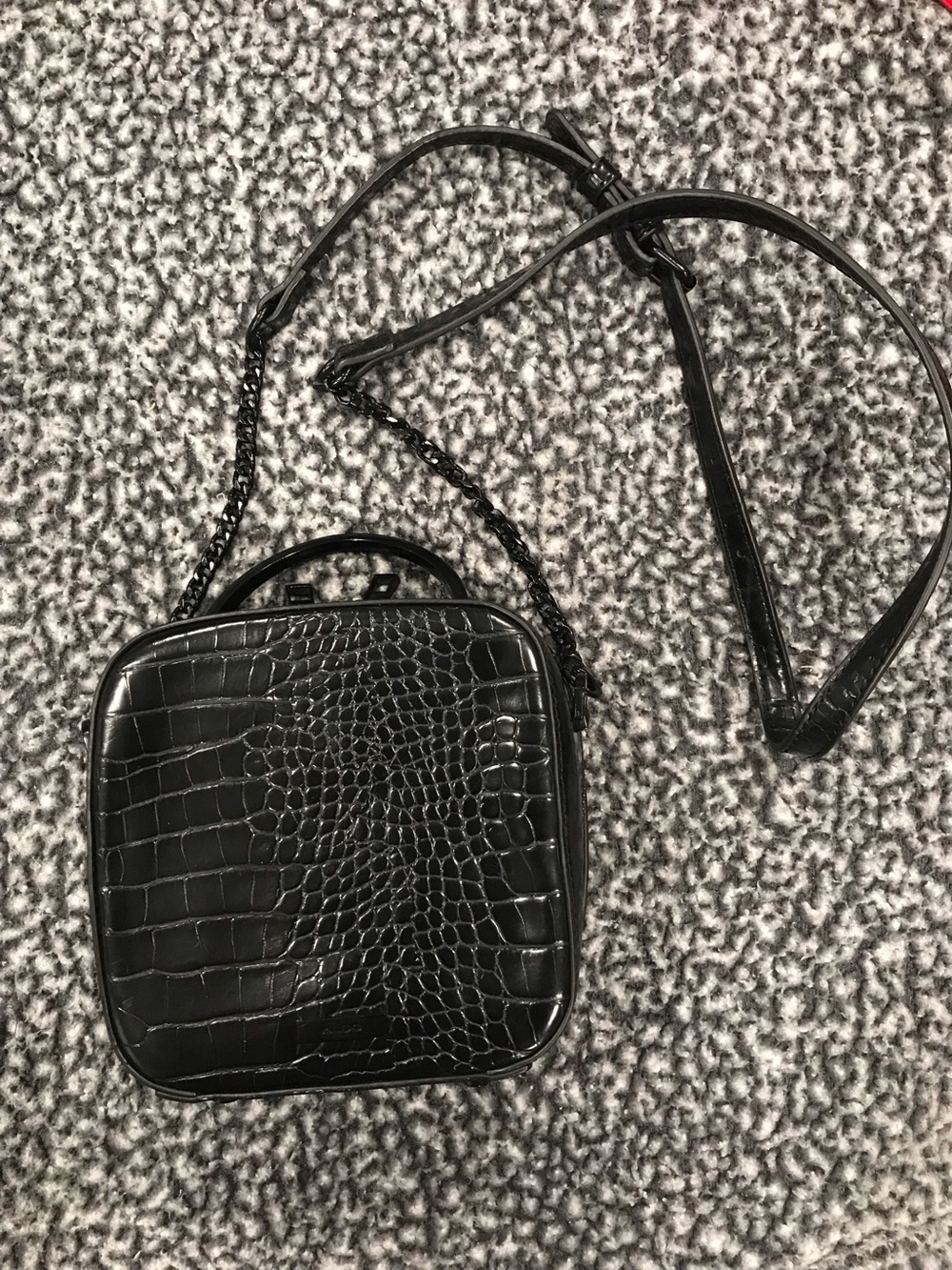 Aldo Black Croc-Embossed Crossbody with Chain Strap